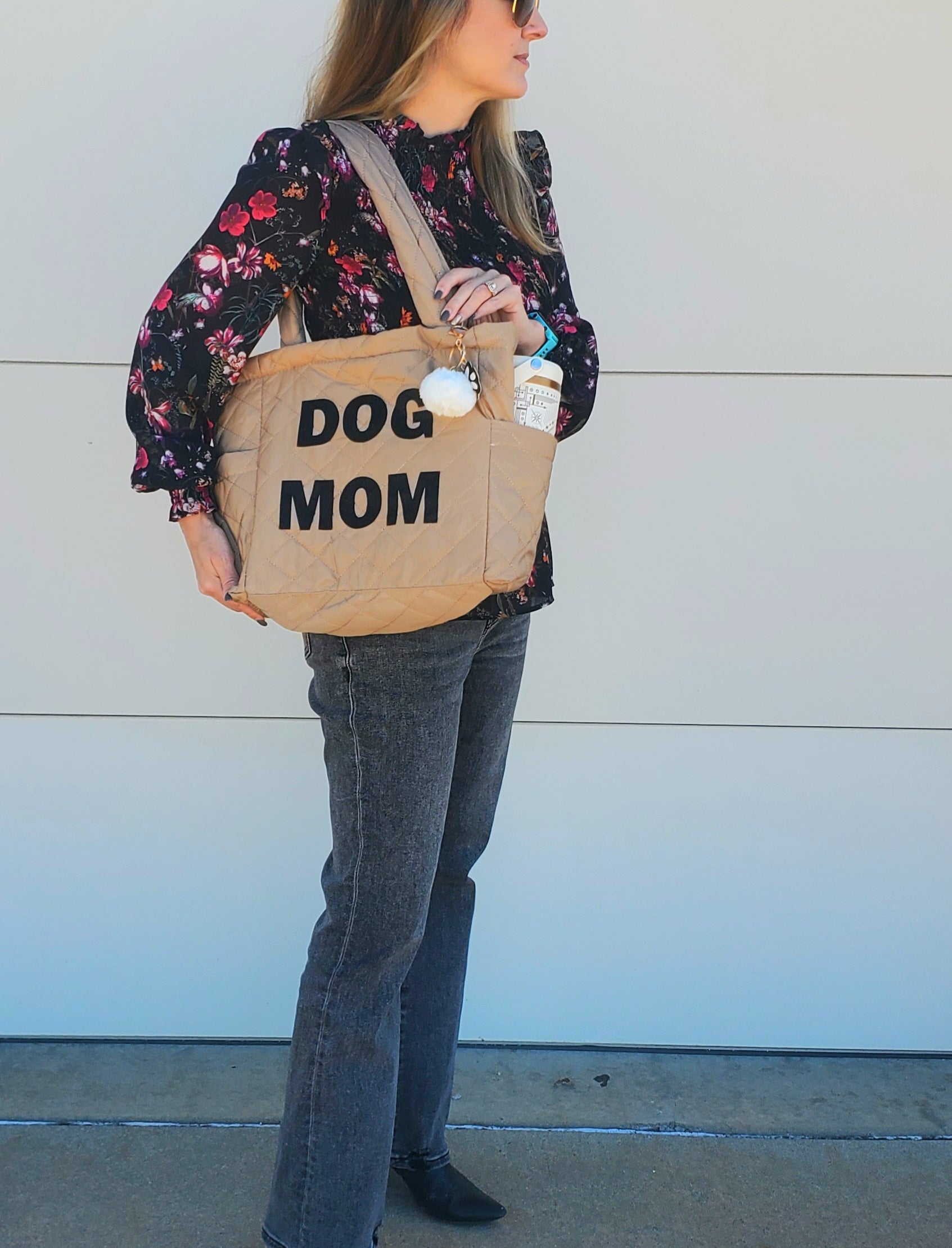 Glitter Quilted Dog Mom Tote