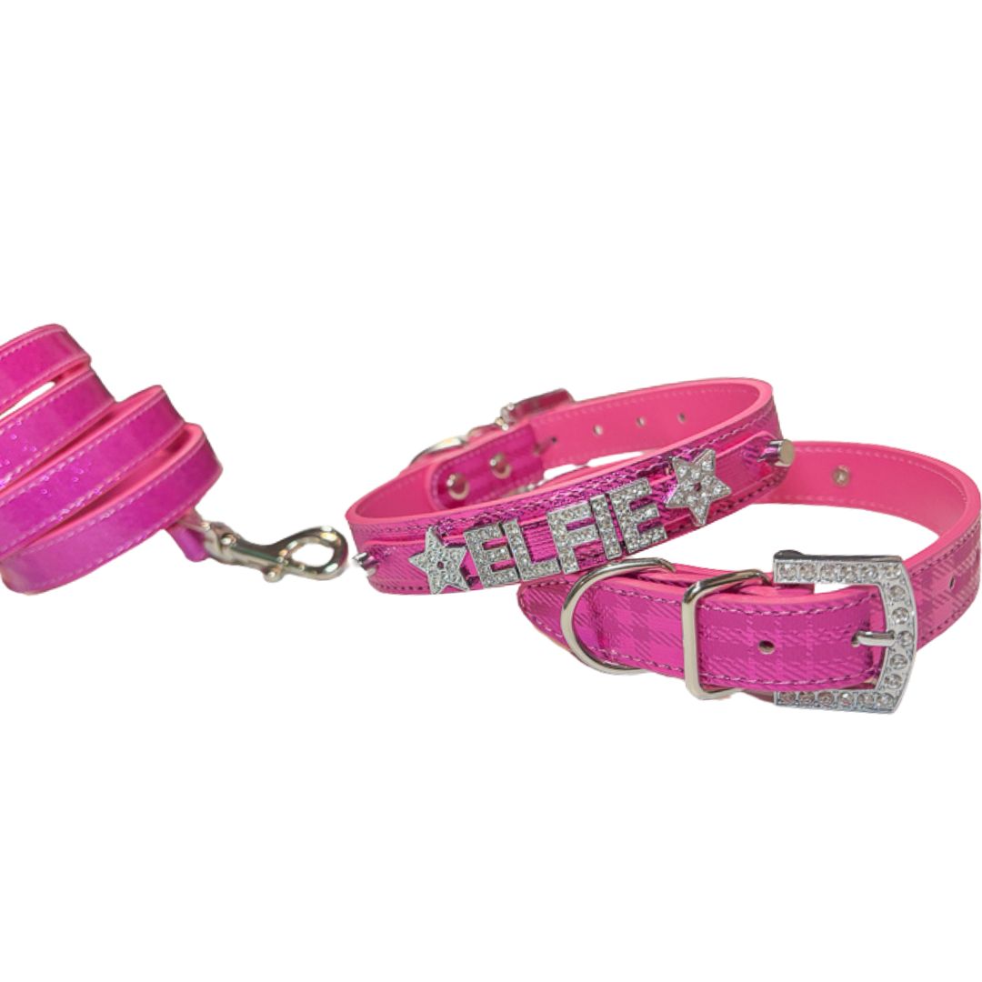 Metallic Plaid Personalized Pet Collars