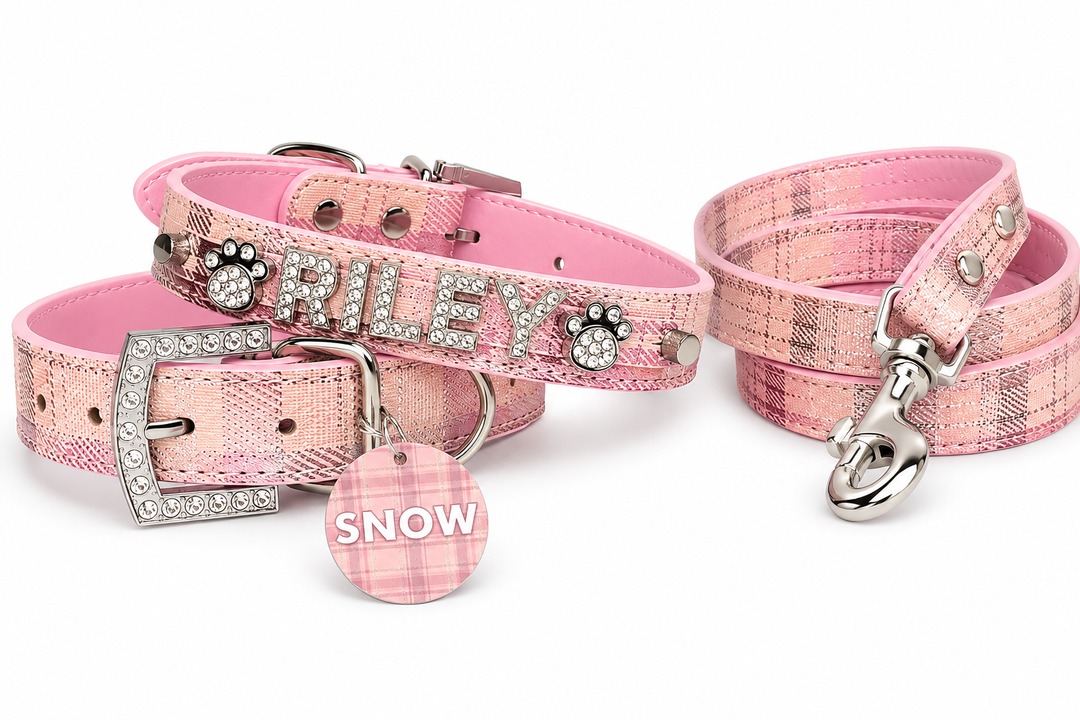 Metallic Plaid Personalized Pet Collars
