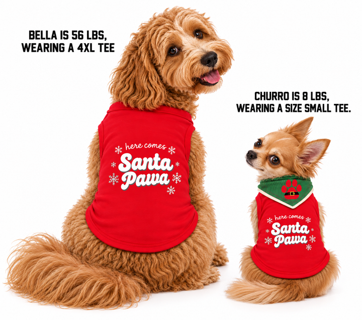 Christmas Dog Tee & Bandana Combo | Here Comes Santa Paws