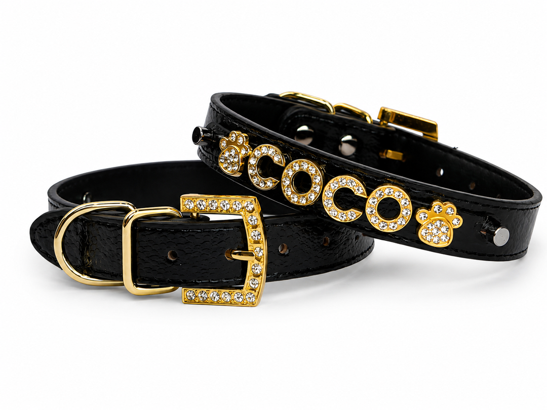 Personalized Collar | Black Pebble and Gold