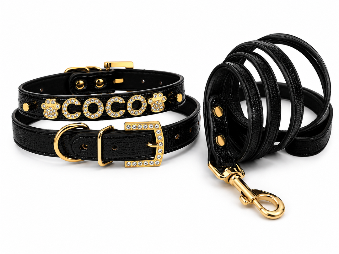 Personalized Collar | Black Pebble and Gold