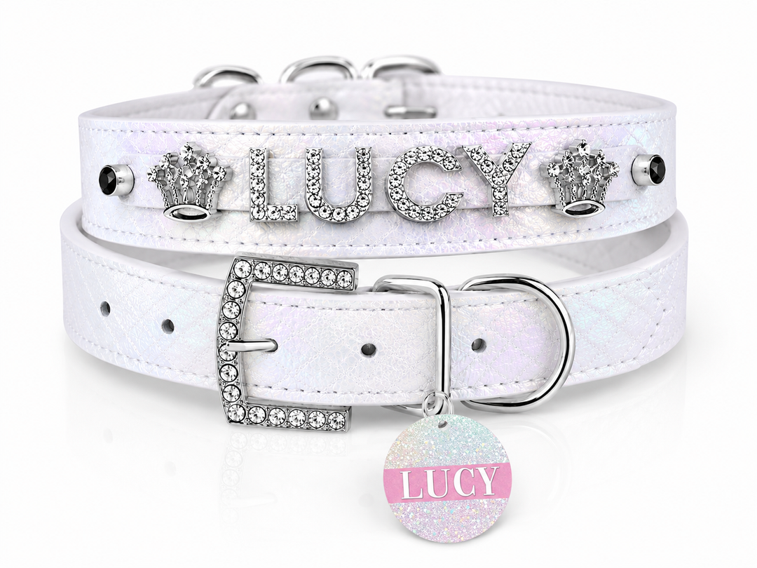 Quilted Iridescent white collar