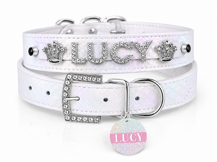 Quilted Iridescent white collar