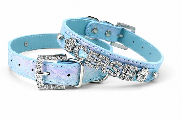 Quilted Iridescent Periwinkle Blue collar