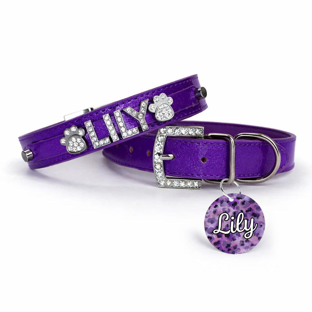 Dark Purple Sparkle Personalized Pet Collar