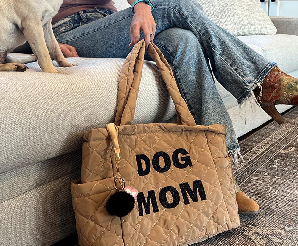 Glitter Quilted Dog Mom Tote