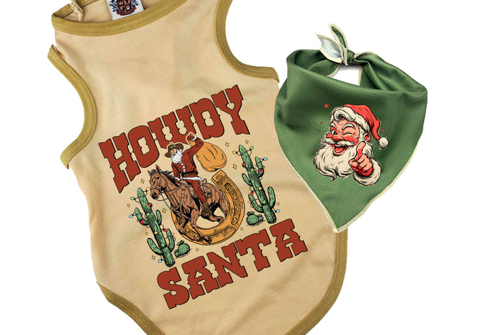 Christmas Dog Tee & Bandana Combo |  Howdy Santa