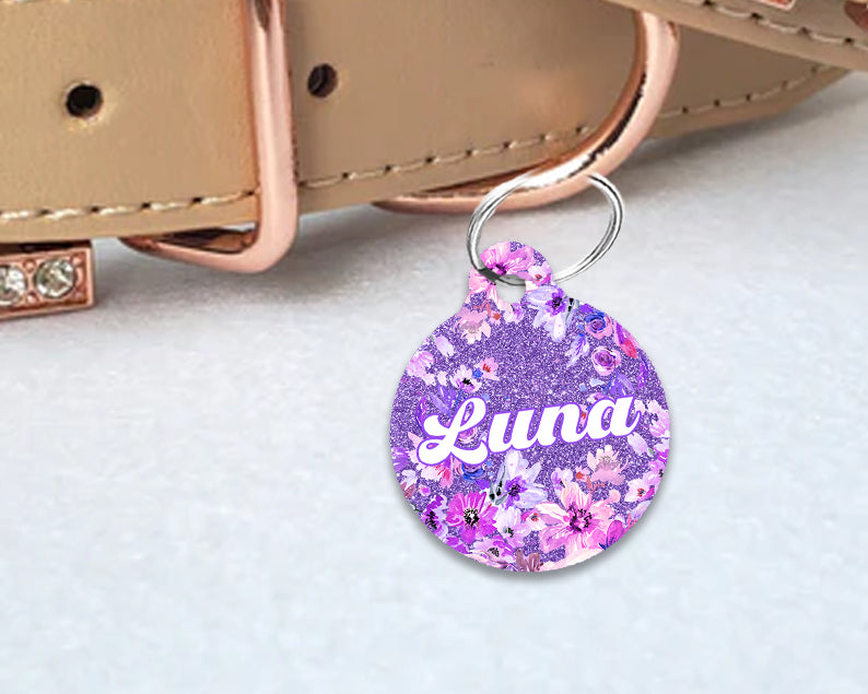 Pet ID Tag | Purple Floral