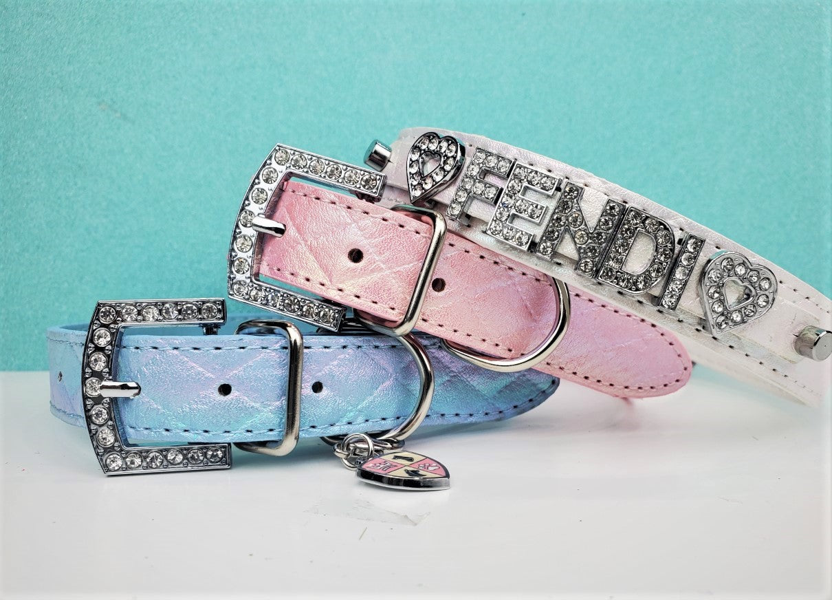 Quilted Iridescent white collar