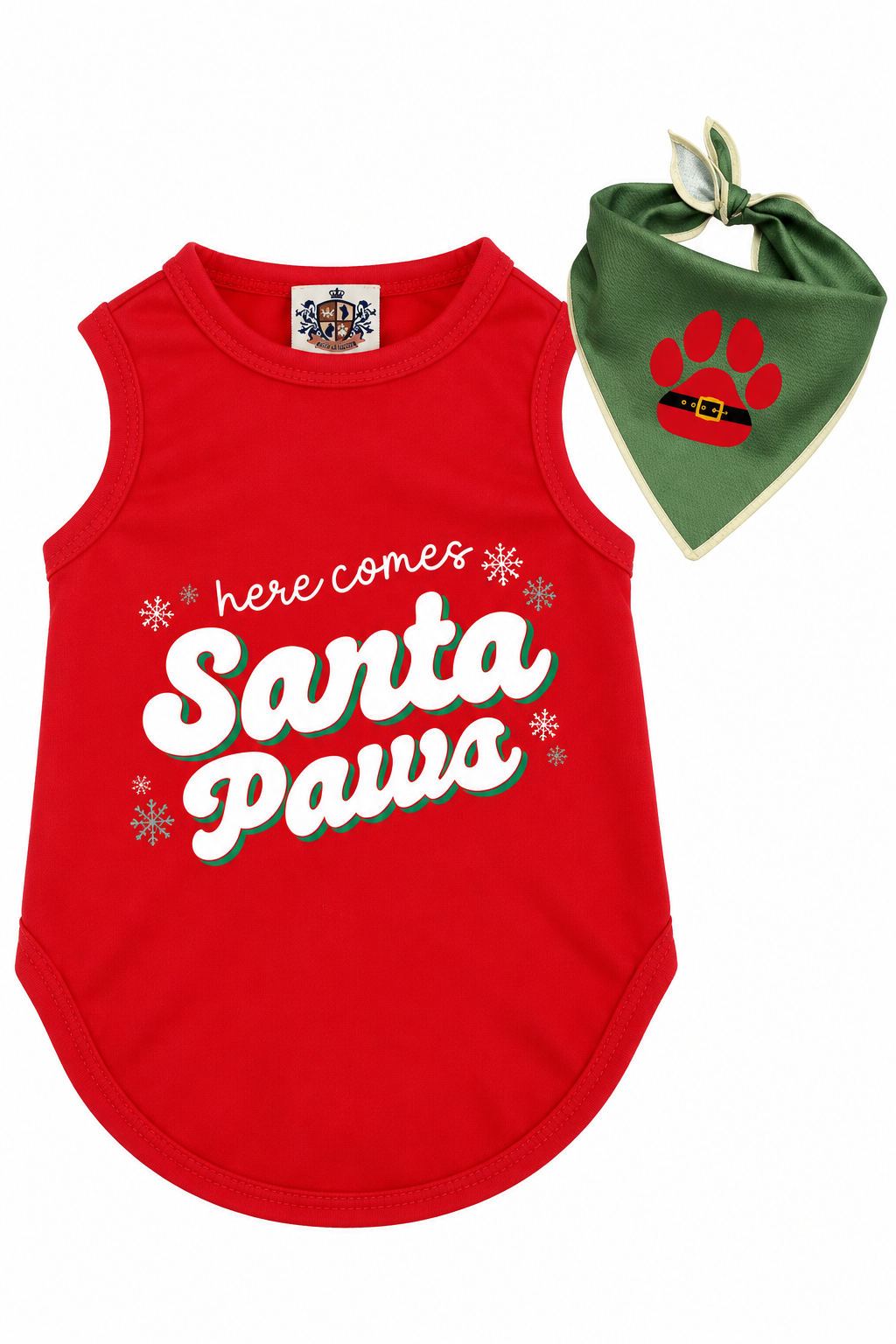 Christmas Dog Tee & Bandana Combo | Here Comes Santa Paws