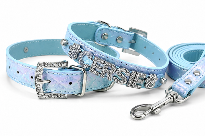 Quilted Iridescent Periwinkle Blue collar