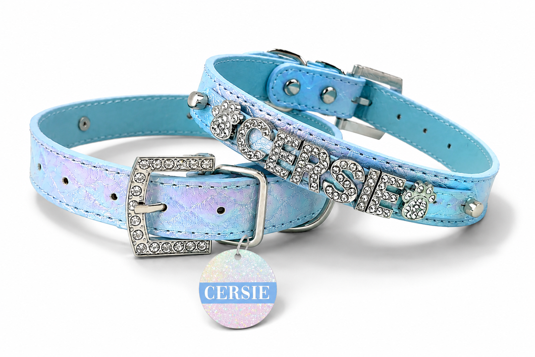 Quilted Iridescent Periwinkle Blue collar