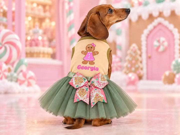 Personalized Christmas Dog Dress | Gingerbread Sweetheart