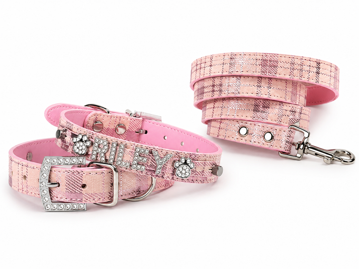 Metallic Plaid Personalized Pet Collars