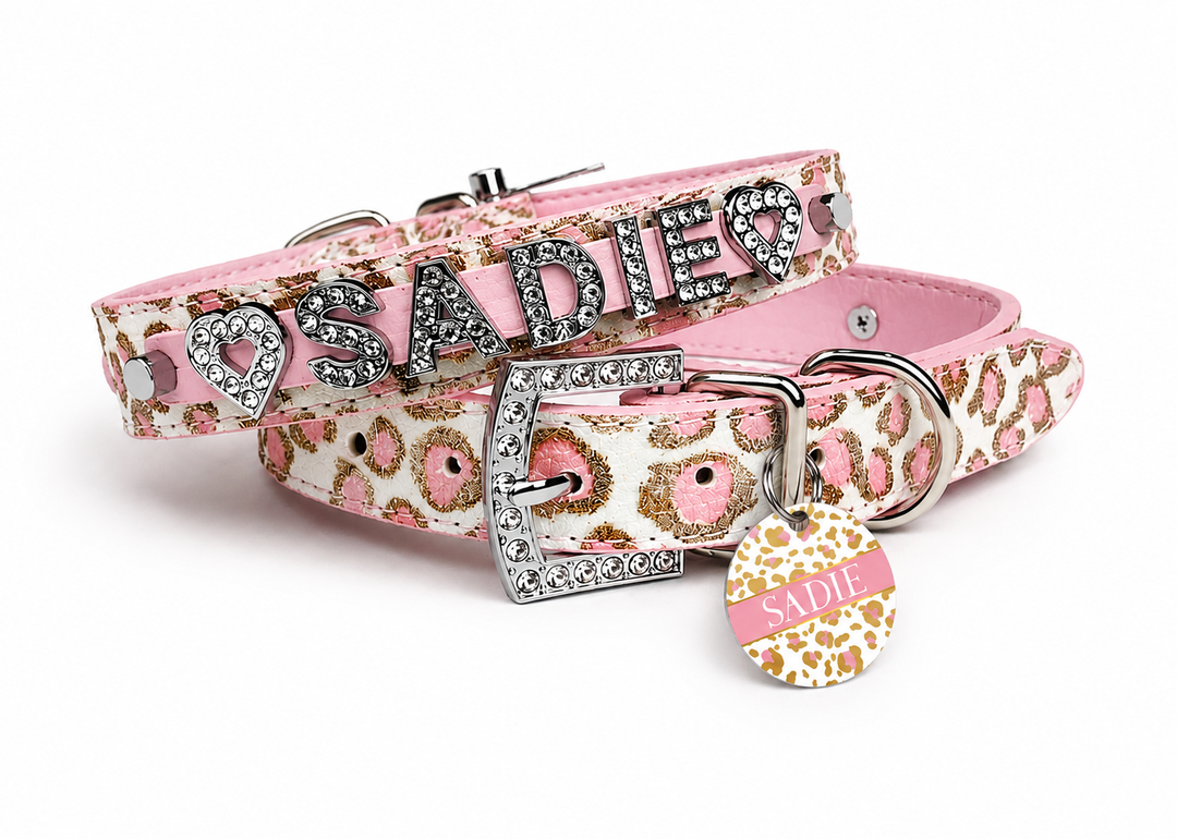 Pink Vanilla Cheetah Personalized Pet Collar