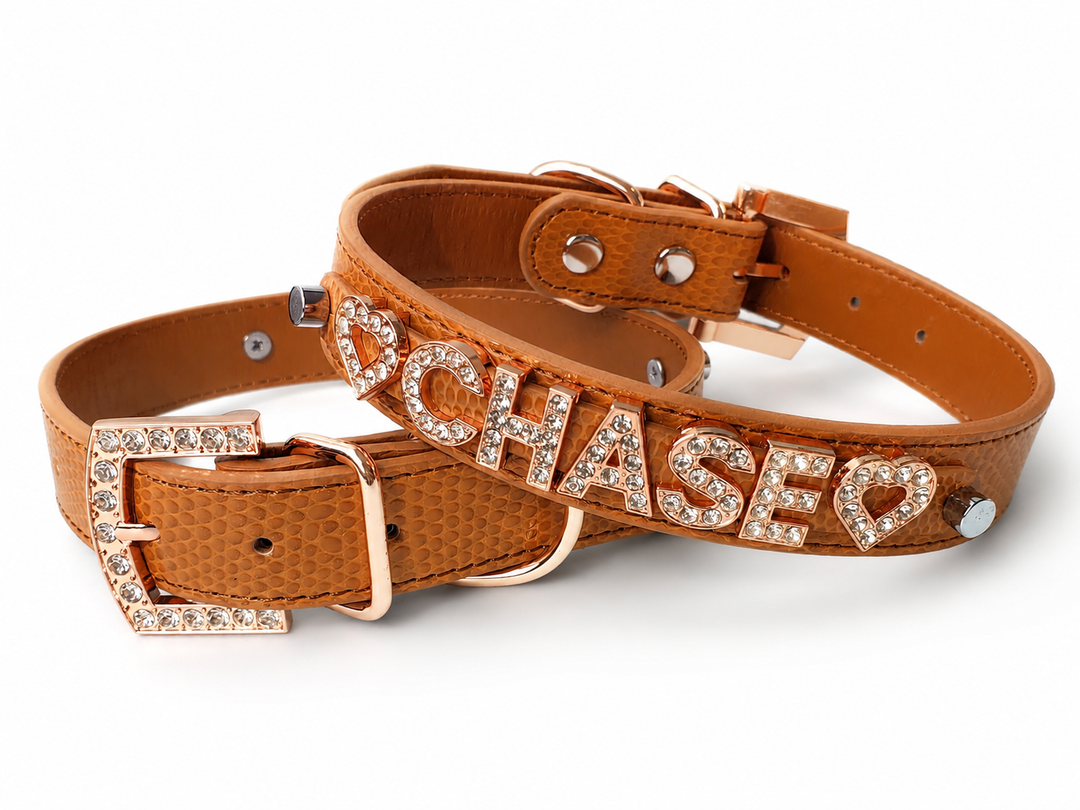 Personalized Collar | Saddle Brown and Rose Gold