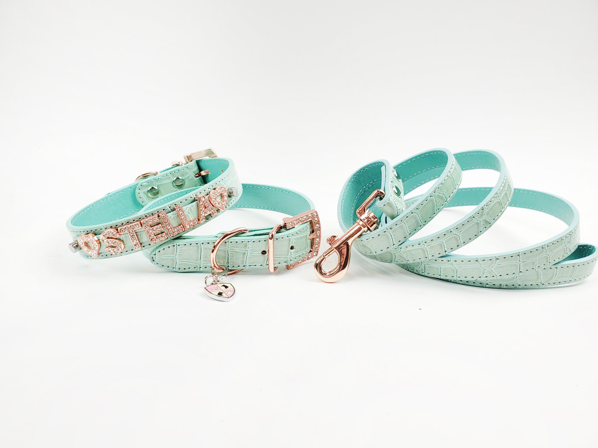 Mint Croc with rose gold Pet Collar