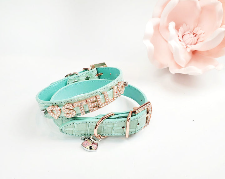 Mint Croc with rose gold Pet Collar