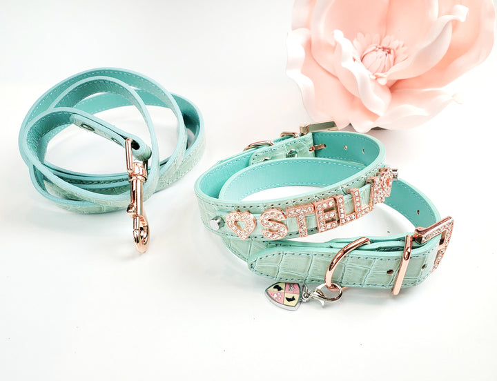 Mint Croc with rose gold Pet Collar