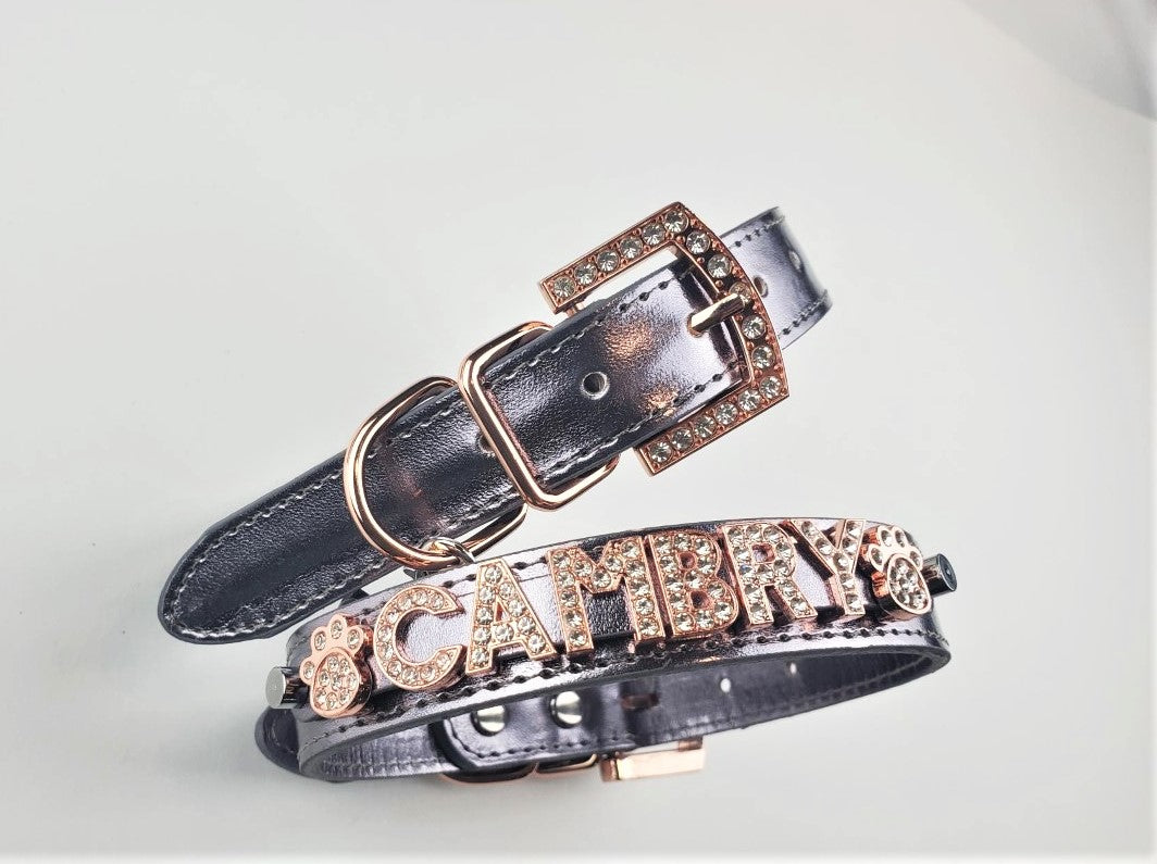 Personalized Collar | Metallic Pewter and Rose Gold