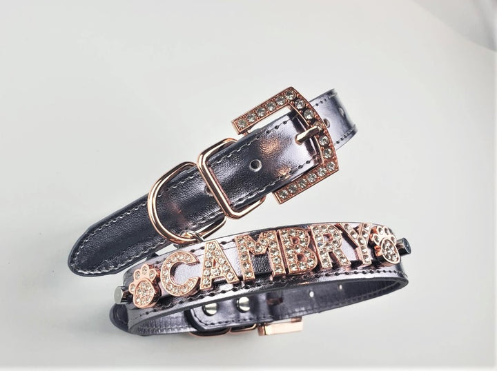 Personalized Collar | Metallic Pewter and Rose Gold