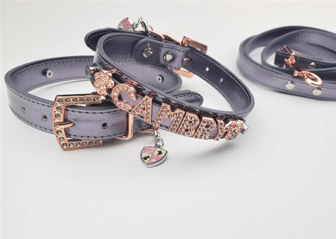 Personalized Collar | Metallic Pewter and Rose Gold